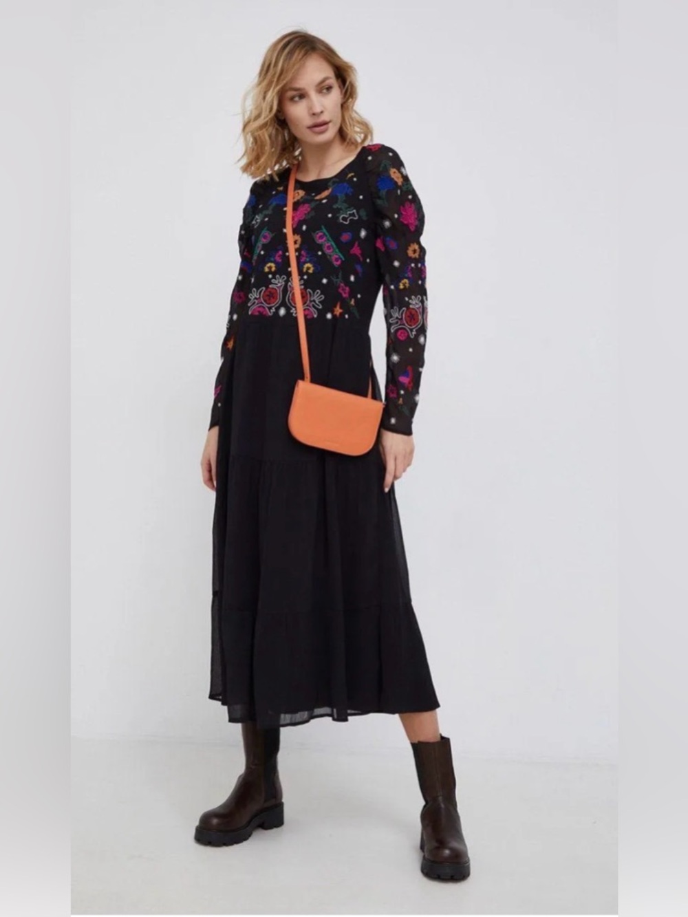 DESIGUAL Tulle Midi  Dress with colorful embroidery size extra small - Picture 3 of 16